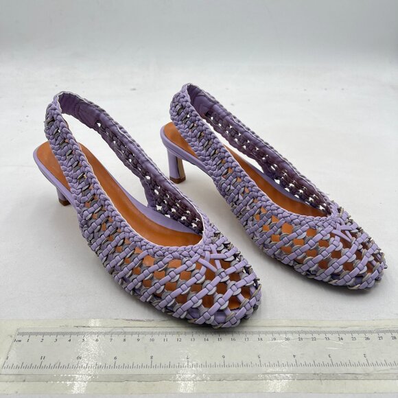 Wo wagas Purple Slingback Square Toe Pumps Slip On Low Kitten Heel Woven Sandal - Picture 4 of 8